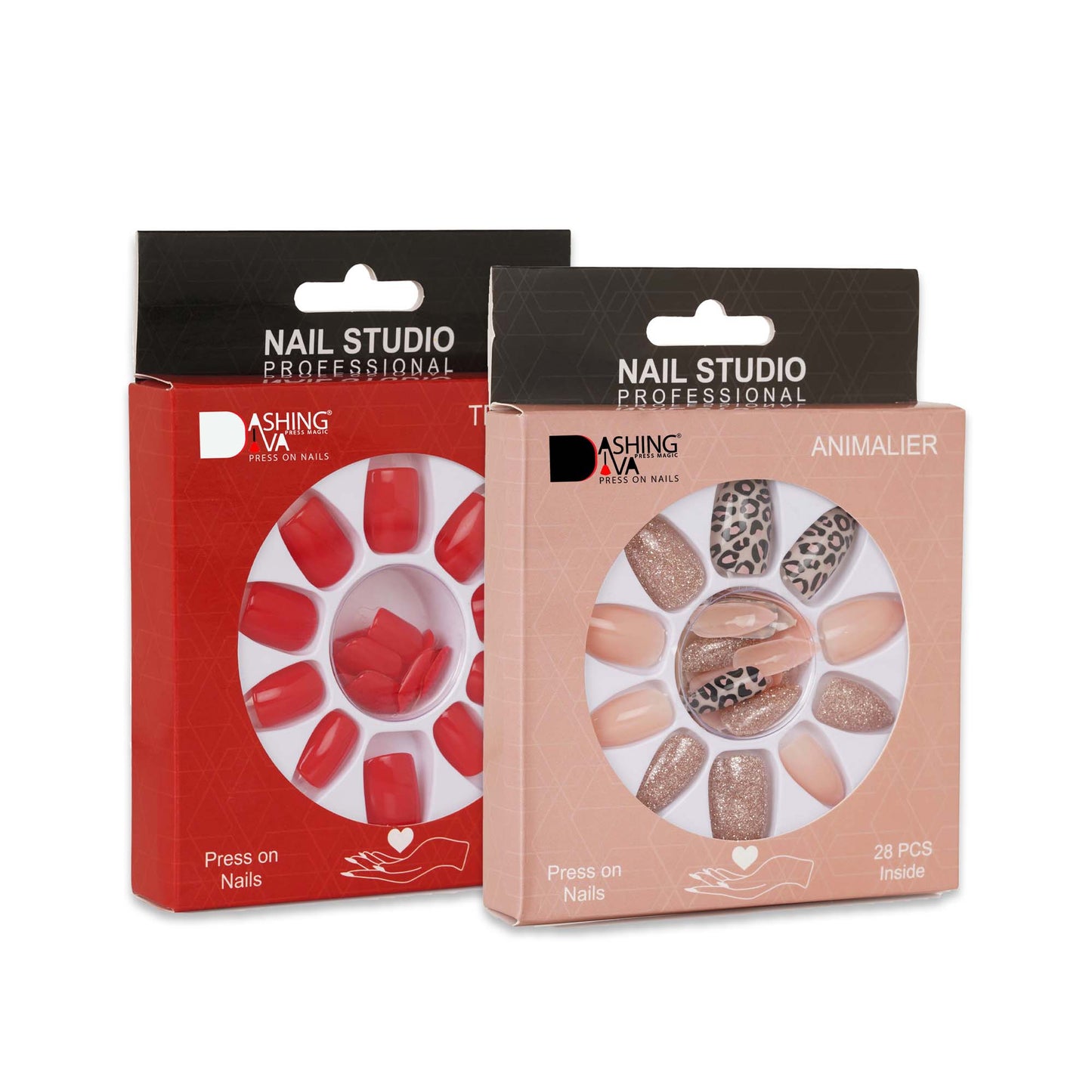 Stick On Nails | Dashing Diva Press Magic Animalier, True Red Nail Art Nail Extension Acrylic Press on Nails With Quick Dry Nail Glue, Pack of 2