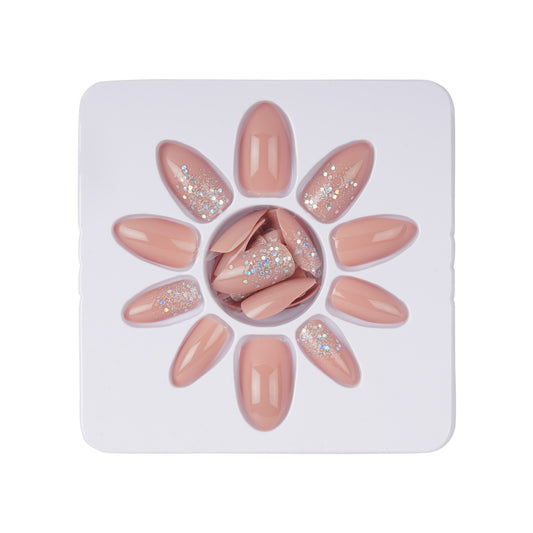 Stick On Nails | Dashing Diva Press Magic Beige Sparkles, Blush Pink Acrylic Reusable Press on Nails With Quick Dry Nail Glue, Pack of 2