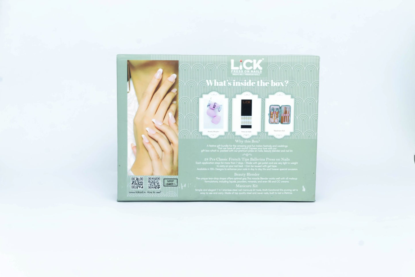 Festive Gift Box of Press on Nails, Beauty Blender & Manicure Pedicure Kit