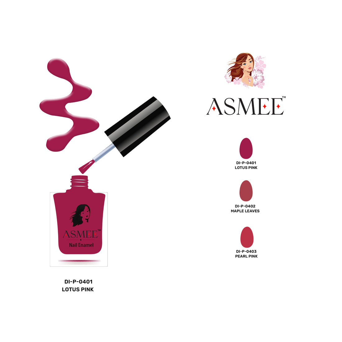 Asmee Combo of 3 Nail Polish - Lotus Pink , Maple Leaves, Pearl Pink