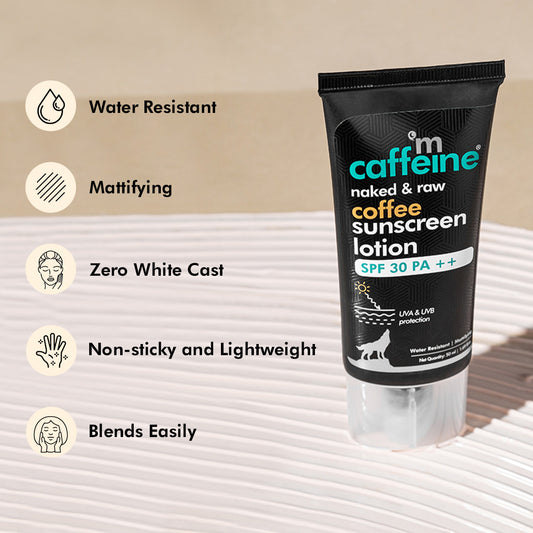 mCaffeine SPF 30 PA++ Coffee Sunscreen Lotion - Water-Resistant Matte Gel Cream with No White Cast