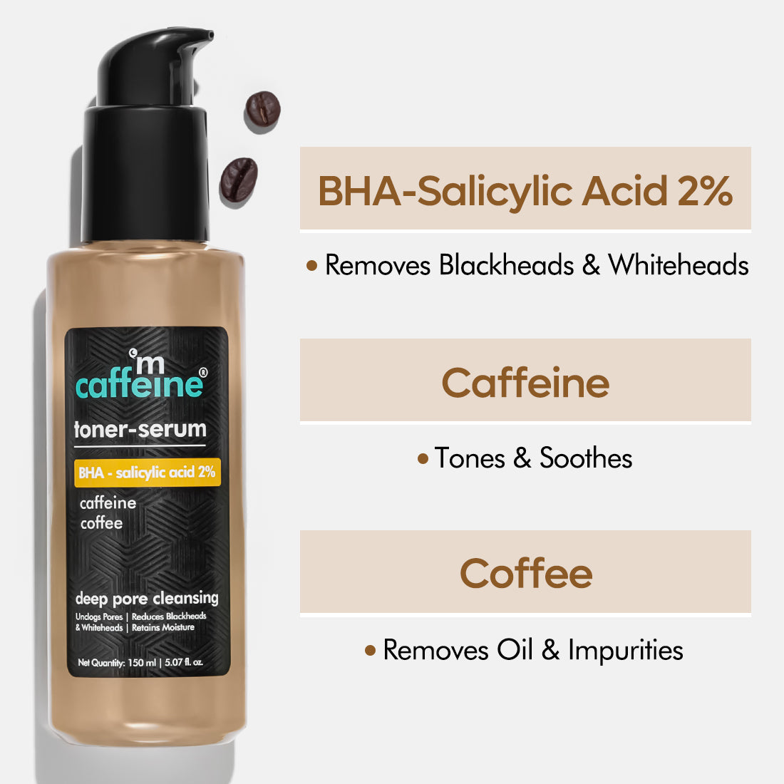 mCaffeine BHA-2% Salicylic Acid 2in1 Toner-Serum with Coffee | Unclogs Pores & Removes Blackheads