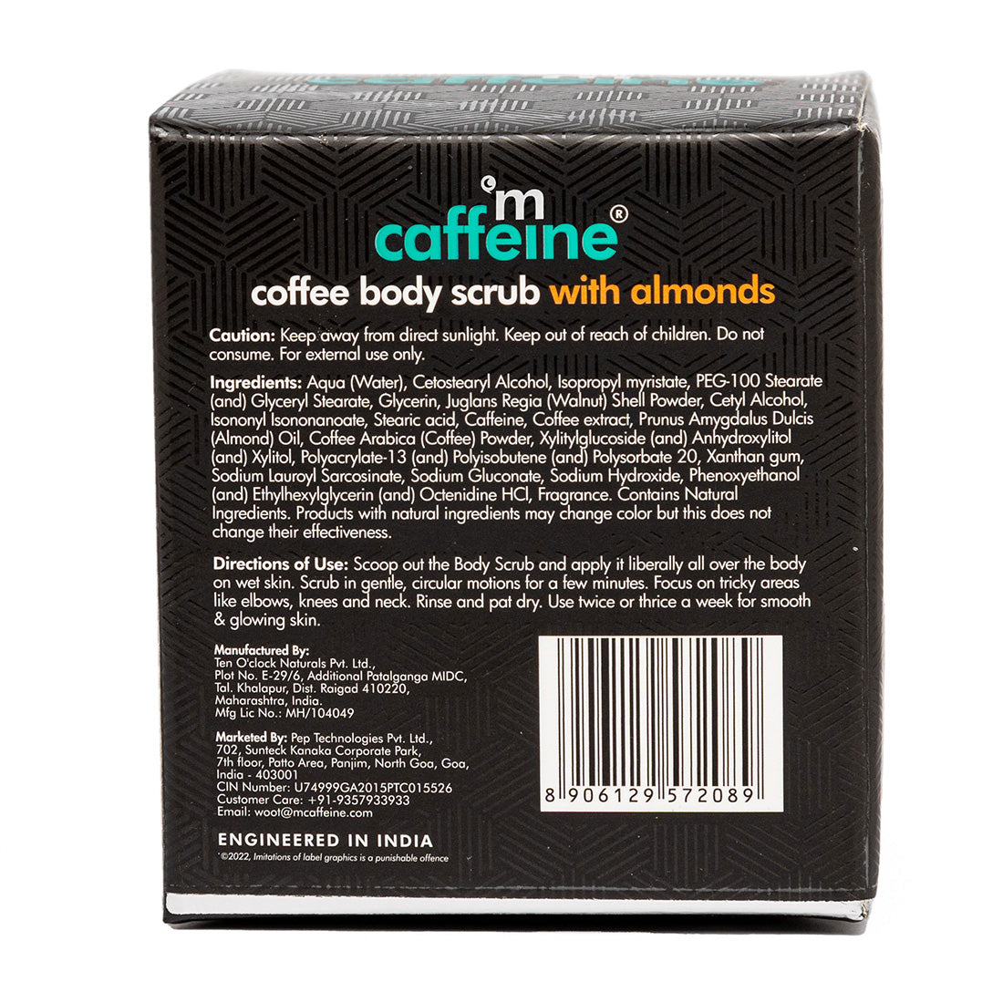 mCaffeine Creamy Coffee Body Scrub with Almonds - Moisturizes, Exfoliates, Removes Tan & Dry Skin