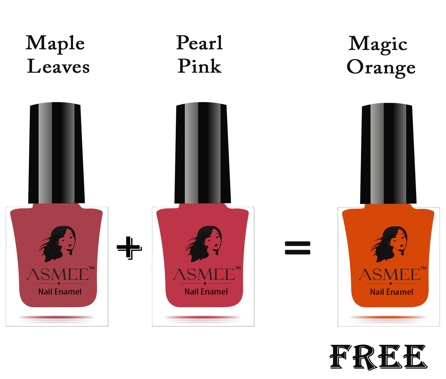 Buy 2 Premium Nail Polish ( Pearl Pink &  Maple Leaves)  Get 1 Classic Nail Polish ( Magic Orange ) Free