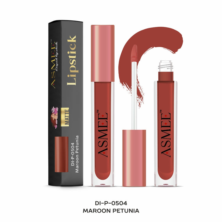 Asmee Liquid Lipstick -Maroon Petunia  &  Get Matte Lipstick- Velvet Red Free