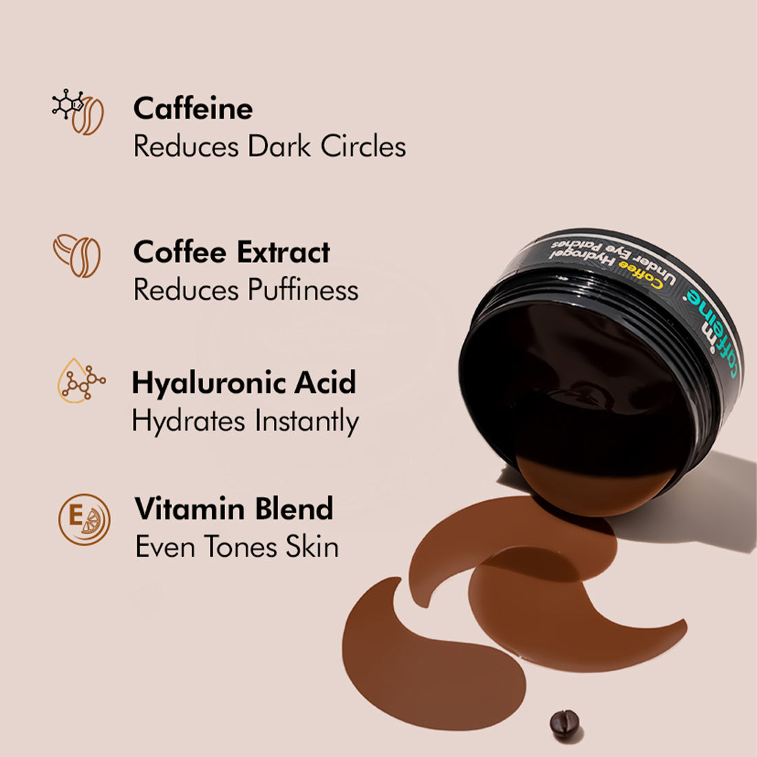 MCaffeine Coffee Hydrogel Under Eye Patches for Dark Circles with Hyaluronic Acid | 30 Pairs