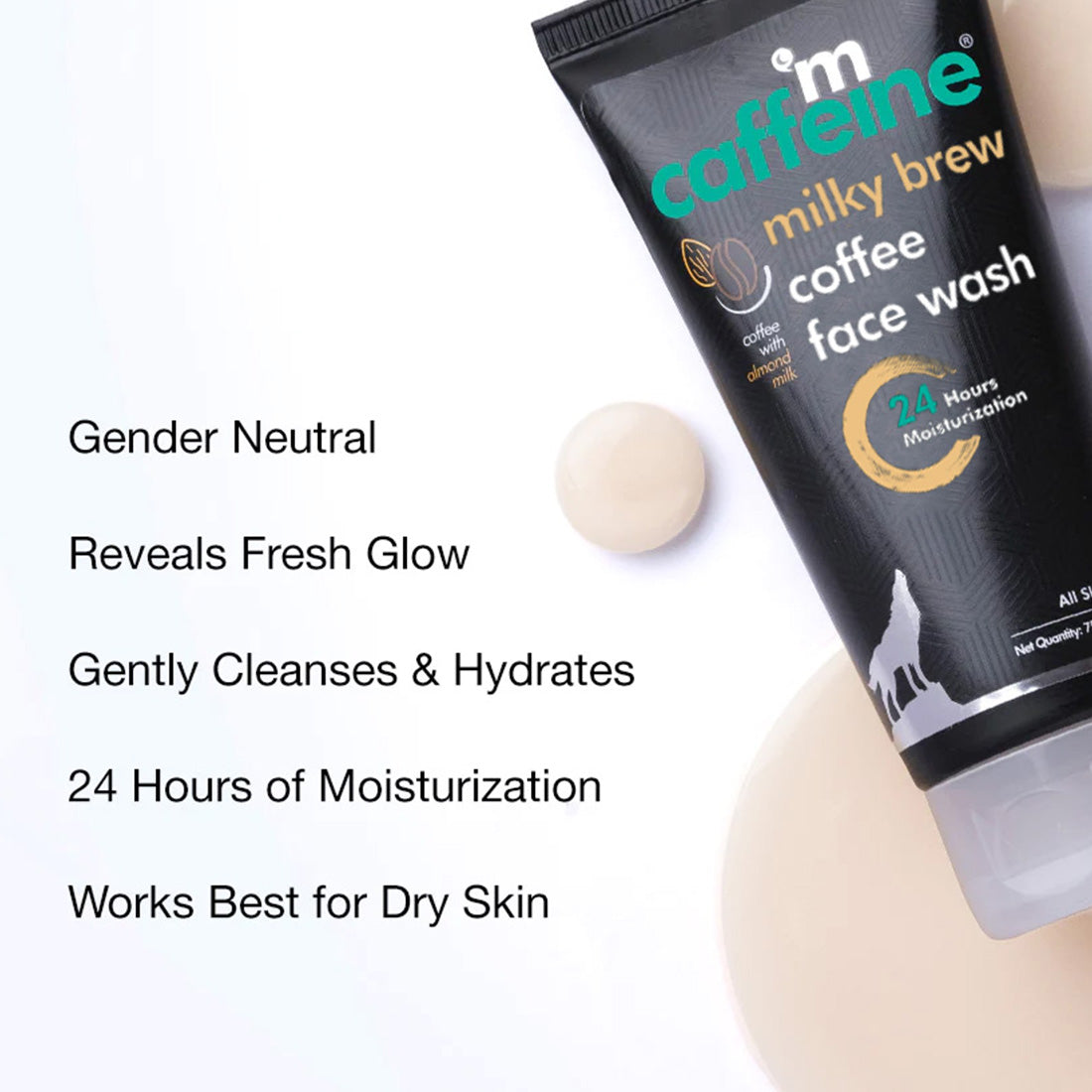mCaffeine Coffee & Milk Face Wash for 24Hr Moisturization - Soap Free Cleanser with Shea Butter & Almond Milk