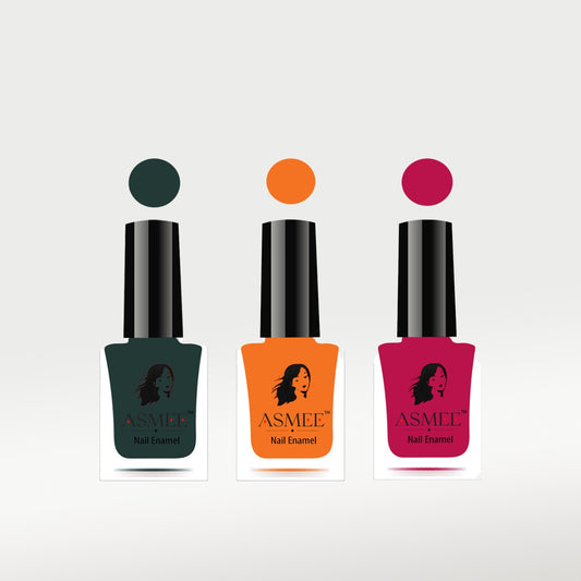 Asmee Combo of 3 Premium Gel Nail Polish - Forest Green, Carnation Pink, Mustard Yellow