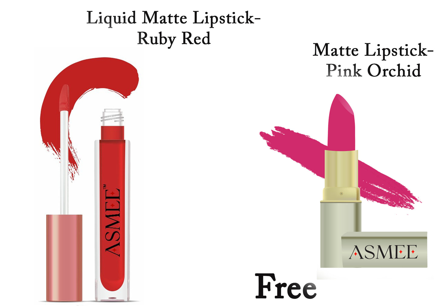 Asmee Liquid Lipstick - Ruby Red  &  Get Matte Lipstick- Pink Orchid  Free