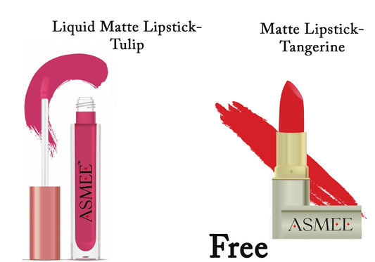 Asmee Liquid Lipstick - Tulip  &  Get Matte Lipstick- Tangerine Free