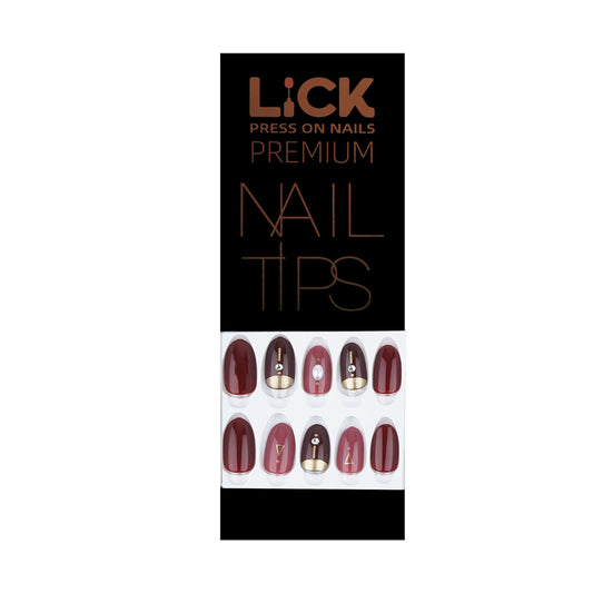 Stick On Nails |  Matte Burgundy Tip Reusable Fake/Artificial Nails + Free French Tip