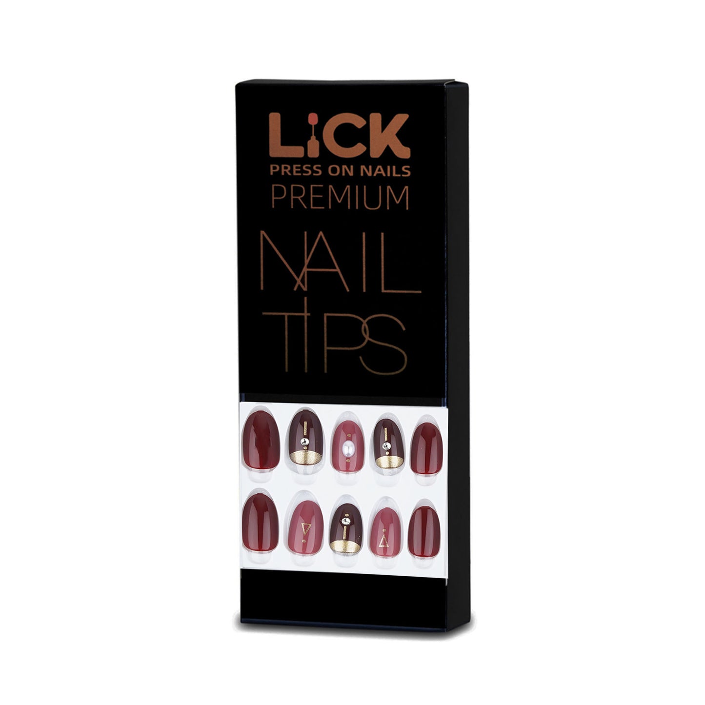 Stick On Nails |  Matte Burgundy Tip Reusable Fake/Artificial Nails + Free French Tip