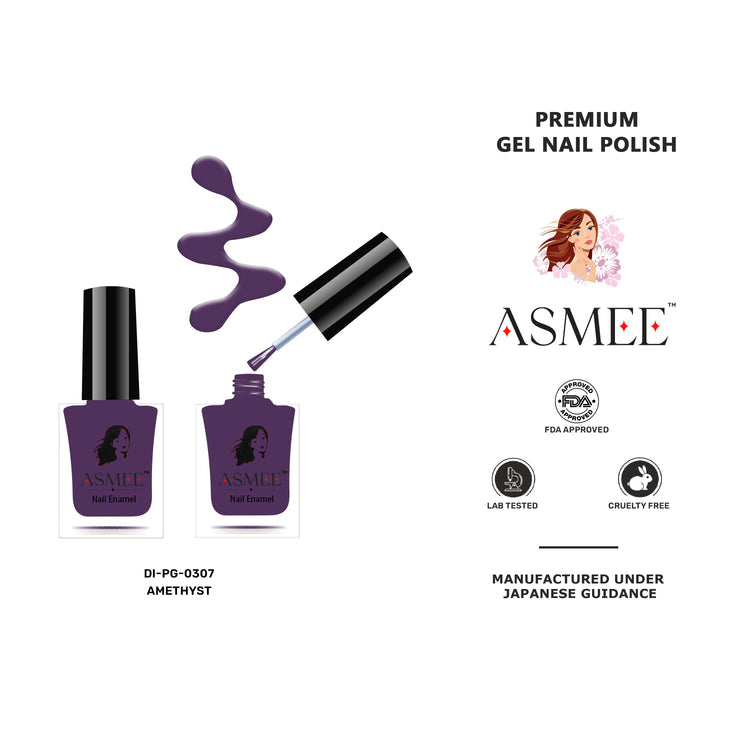 Asmee Combo of 4 Gel Nail Polish - Rich Ruby, Amethyst, Aqua Marine, Mustard Yellow