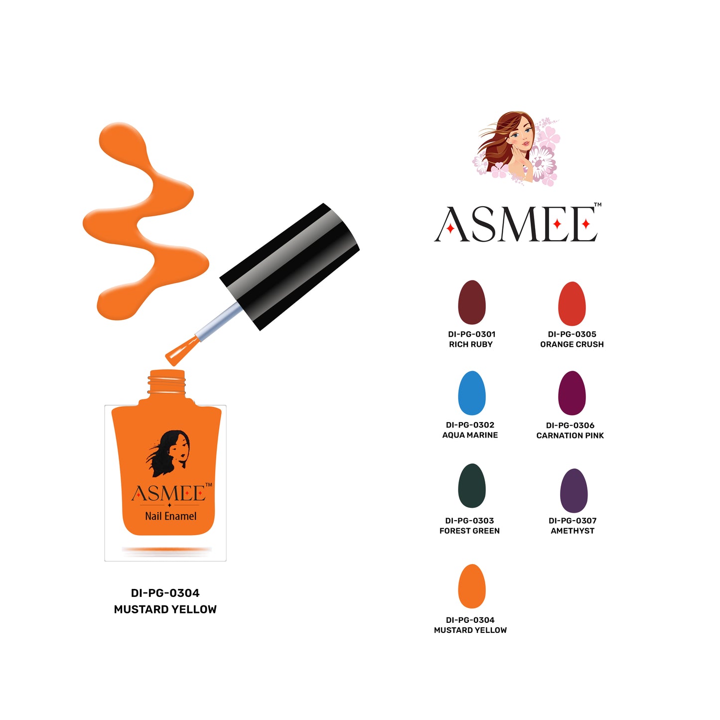 Asmee Combo of 4 Gel Nail Polish - Forest Green, Mustard Yellow, Carnation Pink, Orange Crush