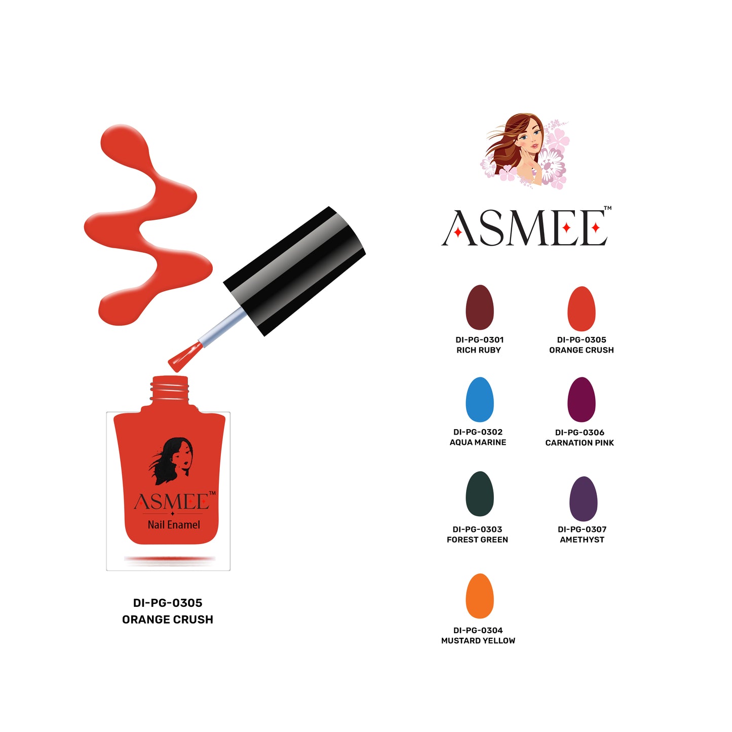 Asmee Combo of 4 Gel Nail Polish - Forest Green, Mustard Yellow, Carnation Pink, Orange Crush