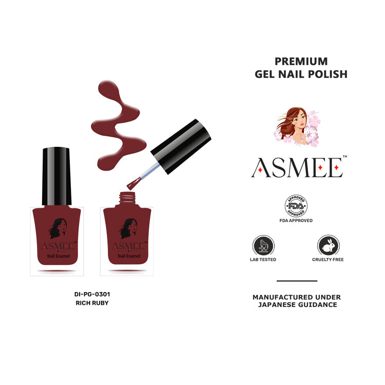 Asmee Combo of 4 Gel Nail Polish - Rich Ruby, Amethyst, Aqua Marine, Mustard Yellow